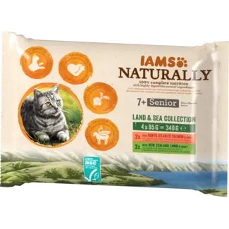 IAMS IAMS Natvoer Katten Lachs & Lamm Naturally Mix, Senior Multipack (4x85 G)