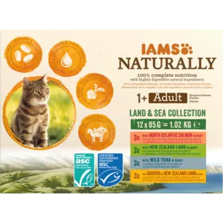 IAMS IAMS Natvoer Katten Land & Zee Collectie In Sauce Naturally Mix, Adult, Multipack (12x85 G)