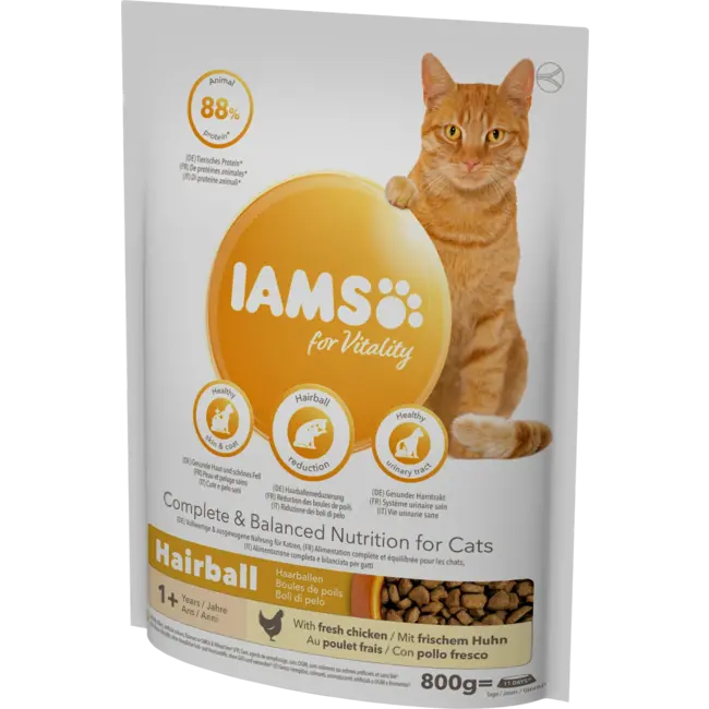 IAMS Droogvoer Kat Haarbal Met Kip, Volwassene 800 g