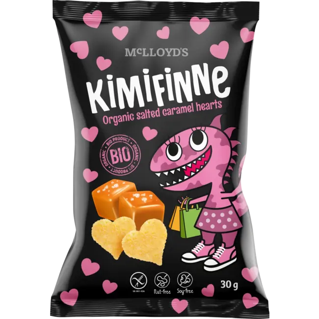 KiMiFiNNe Kindersnack Kimifinne Salted Caramel Hearts, Vanaf 6 Jaar 30 g