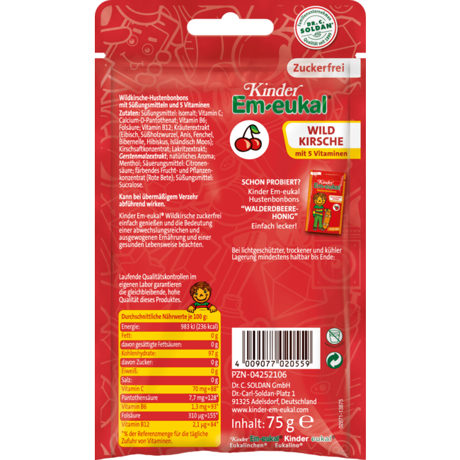 Kinder Em-eukal Bonbon, Wilde Kers Voor Kinderen, Suikervrij 75 g