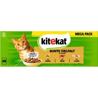 kitekat kitekat Natvoer Kat Met Kip, Rund & Zalm, Kleurrijke Variëteit In Saus, Multipack (48x85 G)