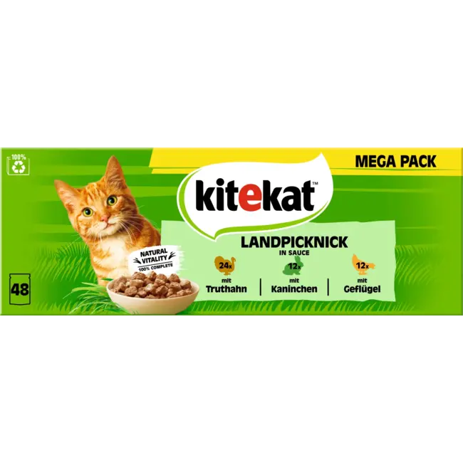 kitekat Natvoer Kat Met Kalkoen, Konijn & Gevogelte, Landpicknick In Saus Multipack (48x85 G) 4.08 kg