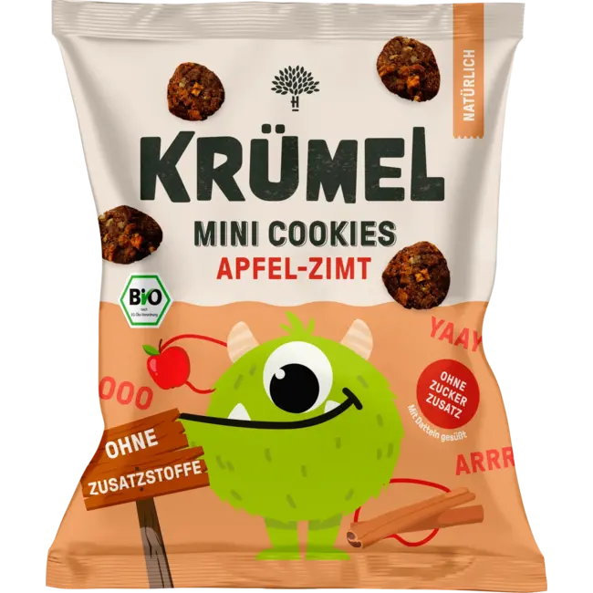 KRÜMEL Kindersnack Mini Monster Cookies Appel Kaneel, Vanaf 3 Jaar 50 g