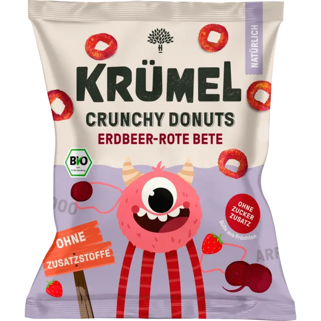 KRÜMEL Kindersnack Crunchy Donuts Aardbei Rode Biet, Vanaf 3 Jaar 20 g
