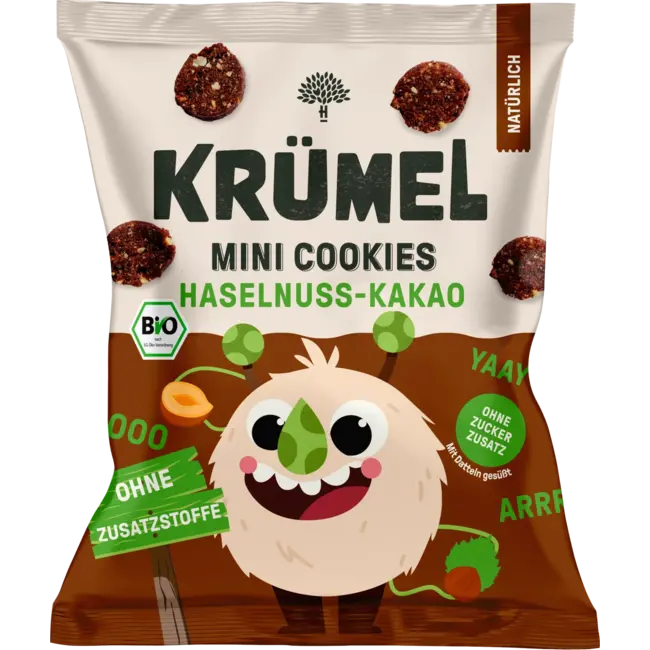 KRÜMEL Kindersnack Mini Monster Cookies Hazelnoot Cacao, Vanaf 3 Jaar 50 g