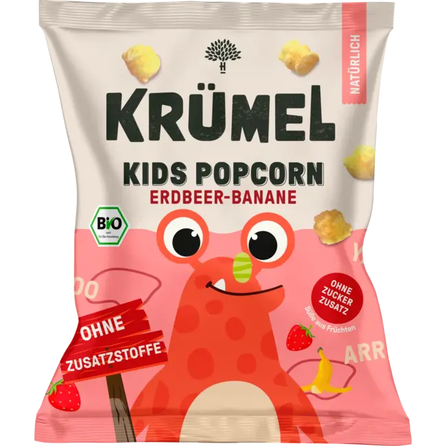 KRÜMEL Kindersnack Popcorn Aardbei Banaan, Vanaf 3 Jaar 20 g
