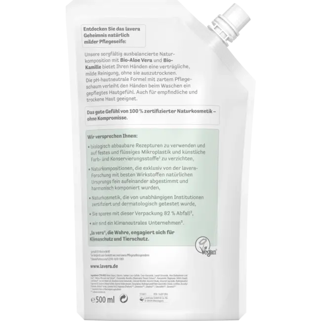 lavera Vloeibare Zeep Basis Gevoelig Met Biologische Aloë Vera & Biologische Kamille, Navulverpakking 500 ml