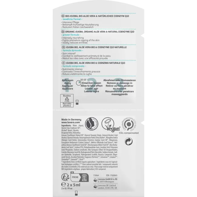 lavera Antirimpel Gezichtsmasker Basis Sensitief (2x5 Ml) 10 ml