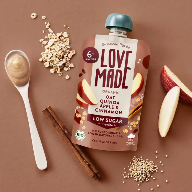 LoveMade Organics Quetschie Havermoutpap, Appel, Pastinaak, Quinoa En Kaneel, Vanaf 6 Maanden 100 g