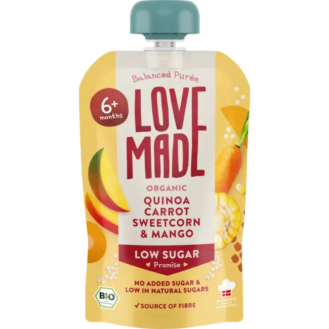 LoveMade Organics Knijpwortel, Maïs, Mango En Quinoa, Vanaf 6 Maanden 100 g