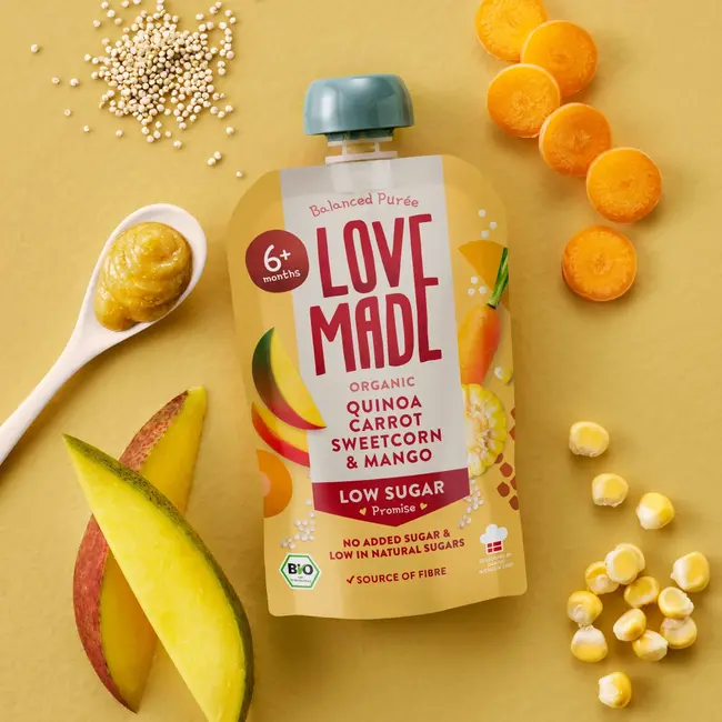 LoveMade Organics Knijpwortel, Maïs, Mango En Quinoa, Vanaf 6 Maanden 100 g