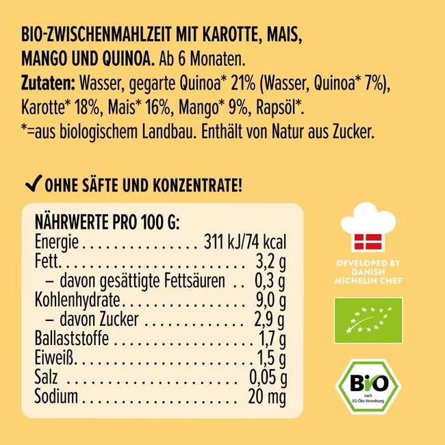 LoveMade Organics Knijpwortel, Maïs, Mango En Quinoa, Vanaf 6 Maanden 100 g