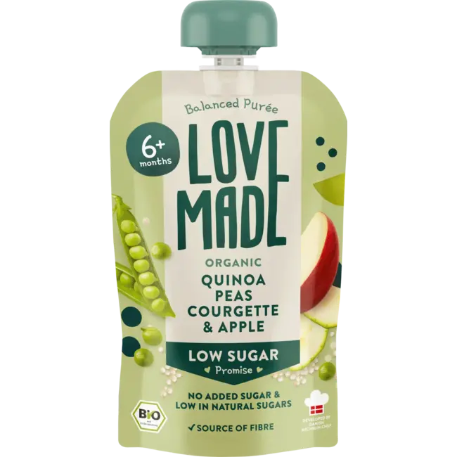 LoveMade Organics Quetschie Erwten, Courgette, Appel En Quinoa, Vanaf 6 Maanden 100 g