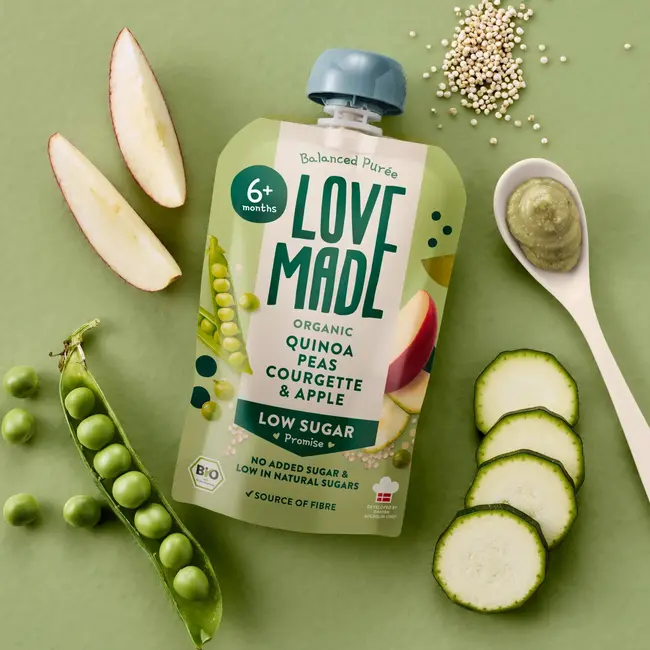 LoveMade Organics Quetschie Erwten, Courgette, Appel En Quinoa, Vanaf 6 Maanden 100 g