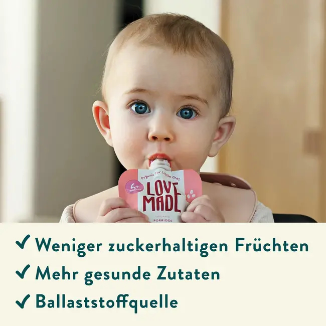 LoveMade Organics Quetschie Erwten, Courgette, Appel En Quinoa, Vanaf 6 Maanden 100 g