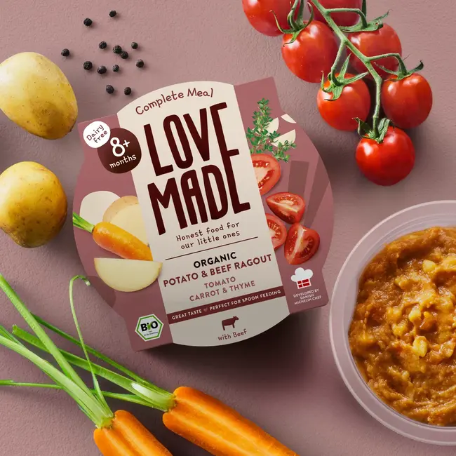 LoveMade Organics Menu Met Aardappelen, Wortelen, Rundvlees, Tijm, Vanaf 8 Maanden 185 g