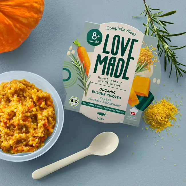 LoveMade Organics Menu Bulgur Risotto Met Wortelen, Pompoen, Rozemarijn, Vanaf 8 Maanden 185 g