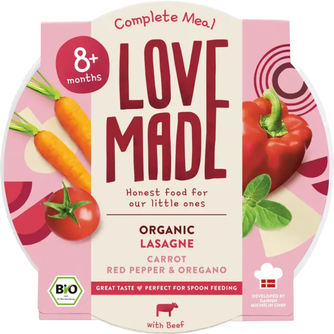 LoveMade Organics Menu Lasagne Met Wortelen, Paprika 's, Oregano, Vanaf 8 Maanden 185 g