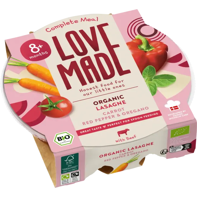LoveMade Organics Menu Lasagne Met Wortelen, Paprika 's, Oregano, Vanaf 8 Maanden 185 g
