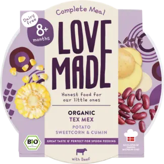 LoveMade Organics LoveMade Organics Menu Tex Mex Met Aardappelen, Rundvlees, Maïs, Komijn, Vanaf 8 Maanden