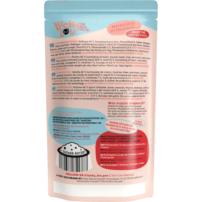 Lucky Lou Natvoer Kat Met Gevogelte & Rund "beef Me Up", Volwassen 125 g