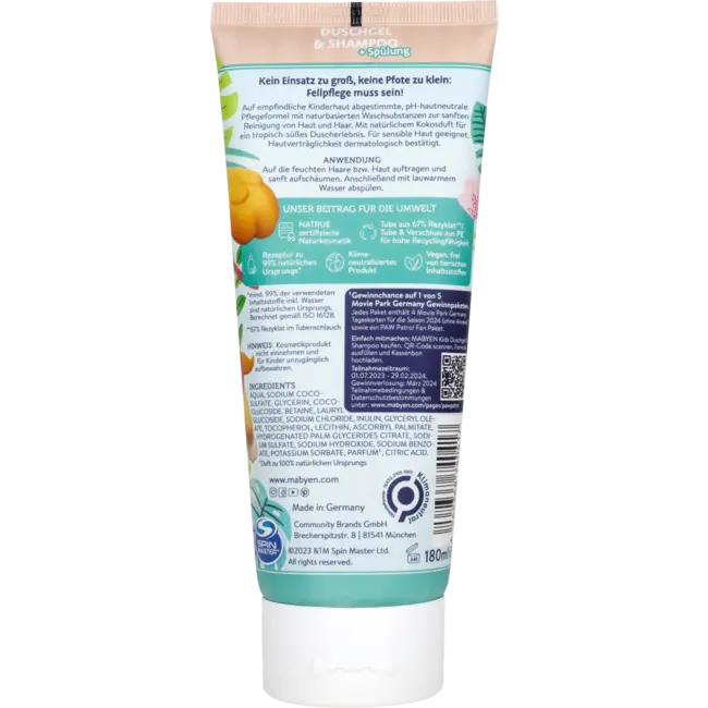 Mabyen Kinderdouchegel, Shampoo & Conditioner Paw Patrol 3-in-1 180 ml