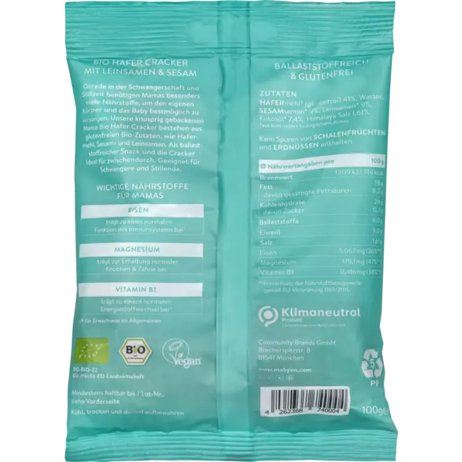 Mabyen Cracker Mama Hafer Leinsamen & Sesam 100 g