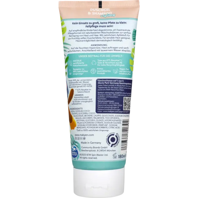 Mabyen Kinderdouchegel, Shampoo & Conditioner Paw Patrol 3-in-1 180 ml