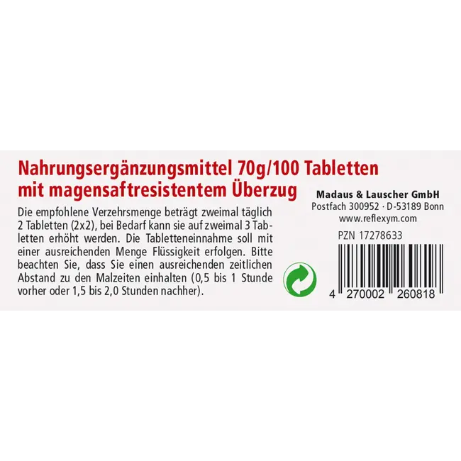 Madaus & Lauscher Reflexym Vegan 100 Tabletten 70 g