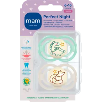 MAM MAM Schnuller Perfect Night Silikon, Mint/crème, 6-16 Monate