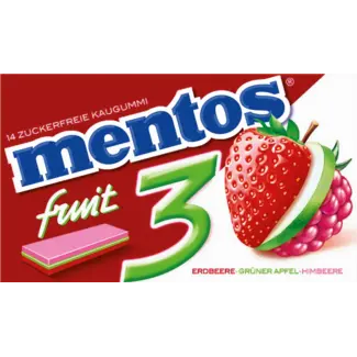 Mentos Mentos Kauwgom, Aardbei, Groene Appel & Framboos, Suikervrij (14 Stuks)