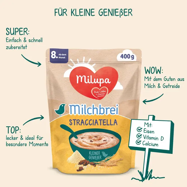Milupa Avondpap Melk Kleine Levensgenieter Stracciatella Vanaf De 8e Maand 400 g