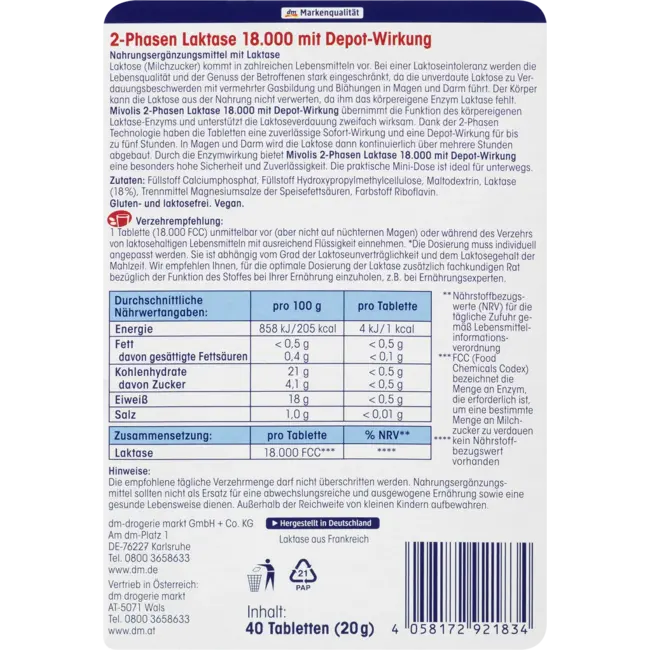 Mivolis Lactase 18000 2-fase Tabletten 40 Stuks 40 St