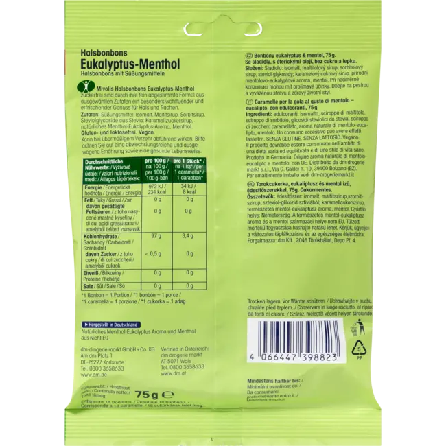 Mivolis Bonbon, Eucalyptus Menthol, Suikervrij 75 g