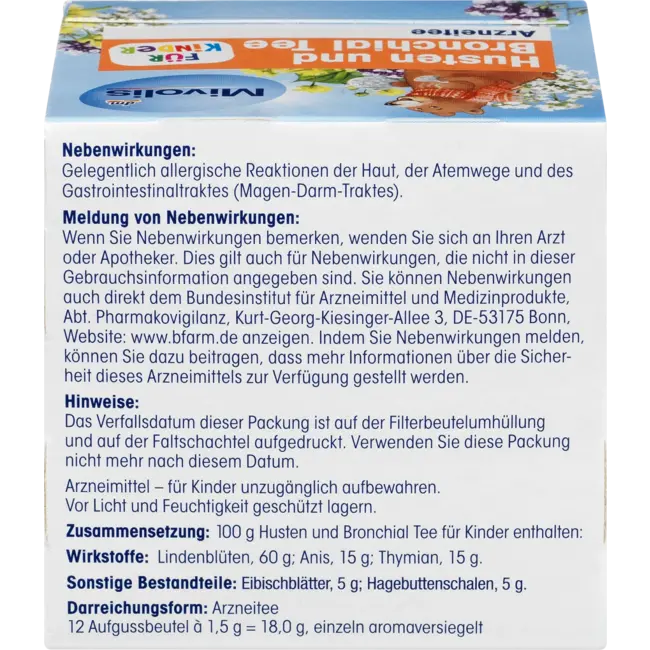 Mivolis Kinderthee, Hoest & Bronchiale Thee (12 Zakjes) 18 g