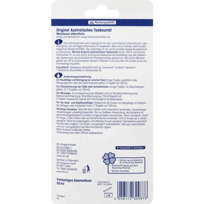 Mivolis Australische Theeboomolie Melaleuca Alternifolia 30 ml