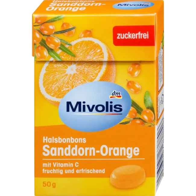 Mivolis Bonbon, Duindoorn-sinaasappel, Suikervrij 50 g