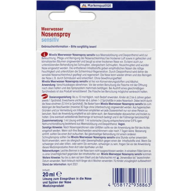 Mivolis Zeewater Neusspray Sensitief 20 ml
