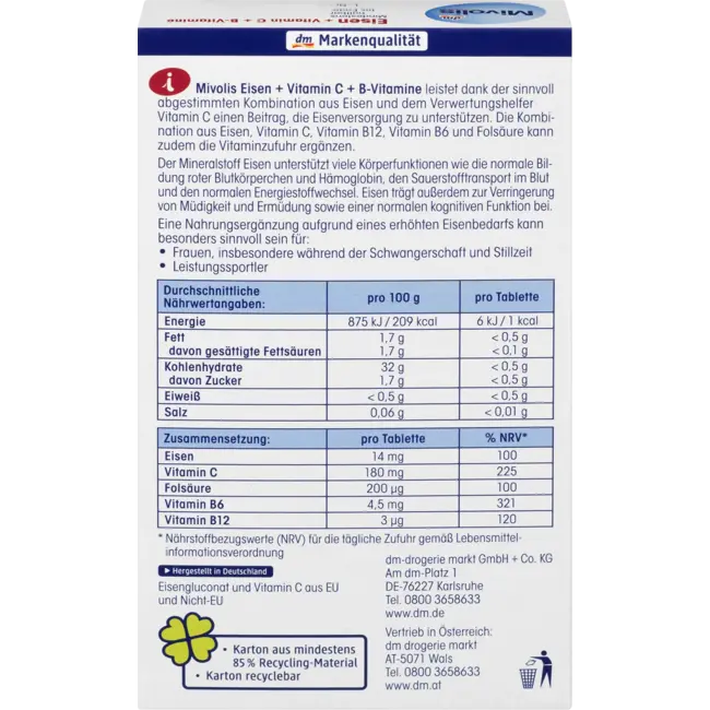 Mivolis Eisen + Vitamine C + B-vitamine, Tabletten, 40 St. 25 g