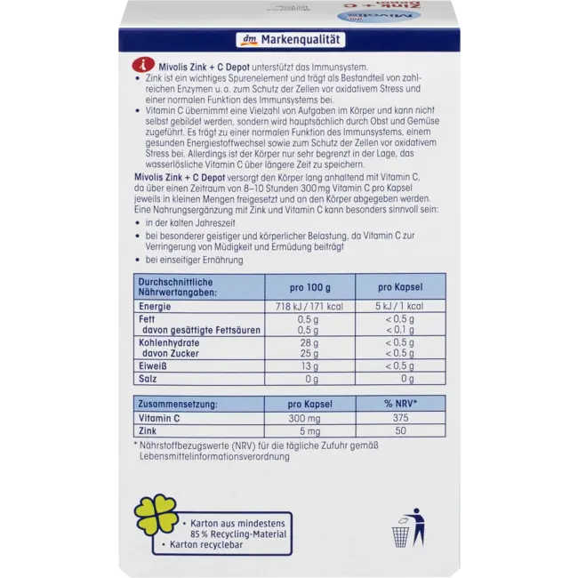 Mivolis Zink + C Depot Capsules 60 St. 38 g