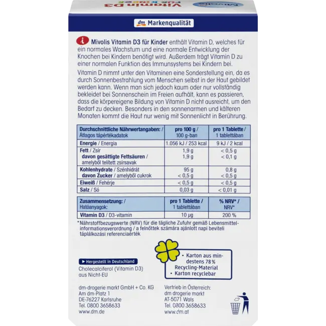 Mivolis Vitamine D3 Voor Kinderen, Kauwtabletten 60 St. 51 g