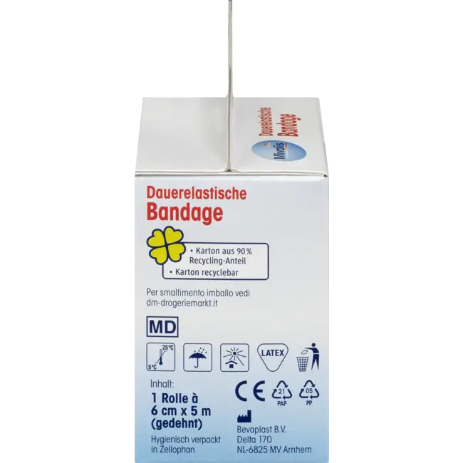 Mivolis Duurzame Elastische Bandage, 6 Cm X 5 M (uitgerekt), 1 Rol 5 m