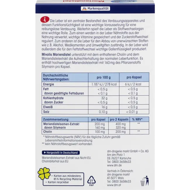 Mivolis Mariendistel, 30 Capsules 16 g