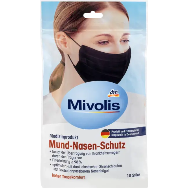 Mivolis Medisch Mondkapje Voor Volwassenen (zwart) 10 St