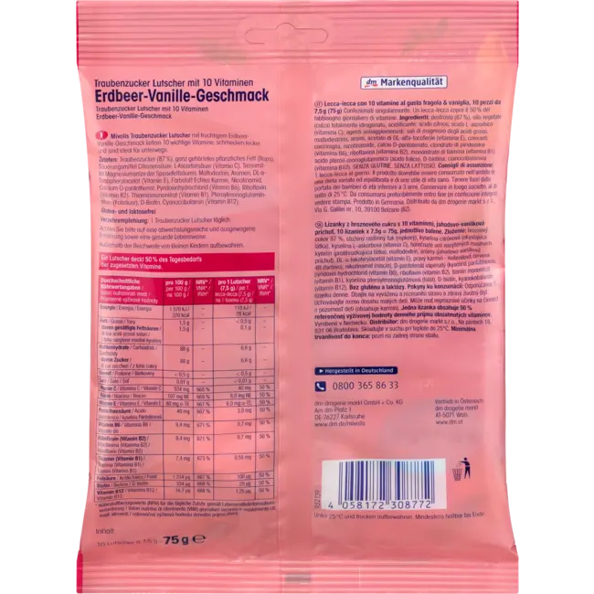 Mivolis Druivensuiker, Lolly Aardbei-vanille Voor Kinderen 75 g