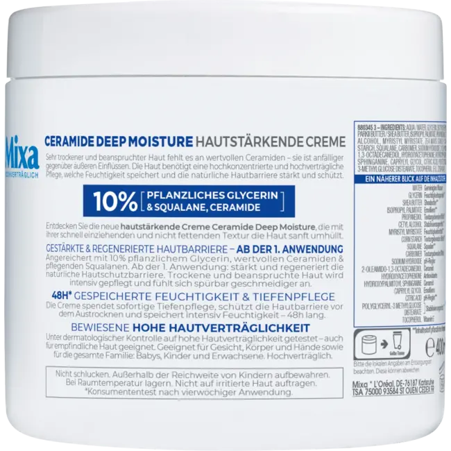Mixa Verzorgingscrème Ceramide Diepe Vochtigheid 400ml
