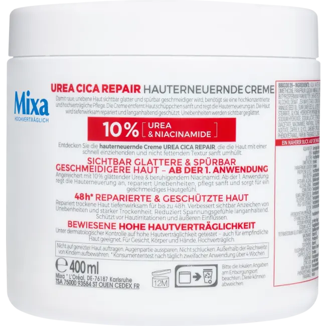 Mixa Verzorgingscrème 10% Urea Cica Repair 400ml