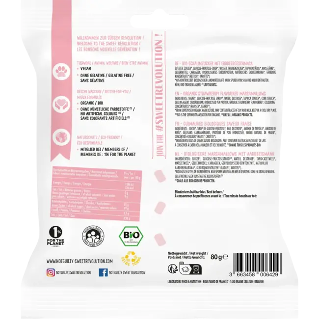 Not Guilty Marshmallows, Mini Mallows Met Aardbeiensmaak 80 g