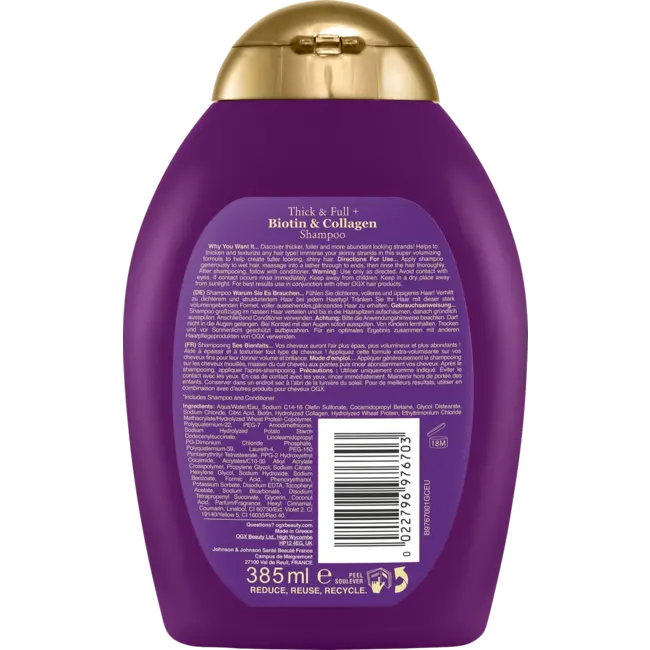 OGX Shampoo Dik & Vol Biotine & Collageen 385 ml
